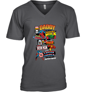 Marvel Daddy Amazing Spider Man Incredible Hulk Mighty Thor Smart Iron Man Honorable Captain America Father's Day Men's V-Neck T-Shirt
