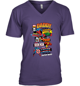 Marvel Daddy Amazing Spider Man Incredible Hulk Mighty Thor Smart Iron Man Honorable Captain America Father's Day Men's V-Neck T-Shirt