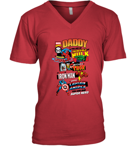 Marvel Daddy Amazing Spider Man Incredible Hulk Mighty Thor Smart Iron Man Honorable Captain America Father's Day Men's V-Neck T-Shirt