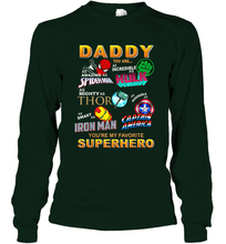 Load image into Gallery viewer, Marvel Daddy Incredible Hulk Amazing Spider Man Mighty Thor Smart Iron Man Honorable Captain America Father's Day Long Sleeve T-Shirt
