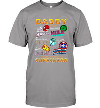 Load image into Gallery viewer, Marvel Daddy Incredible Hulk Amazing Spider Man Mighty Thor Smart Iron Man Honorable Captain America Father's Day Men's T-Shirt