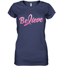 Load image into Gallery viewer, Believe - Breast Cancer Awareness Fight Womens V-neck T-Shirt