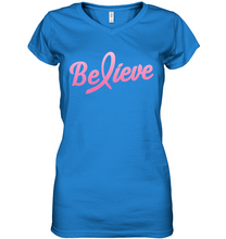 Load image into Gallery viewer, Believe - Breast Cancer Awareness Fight Womens V-neck T-Shirt