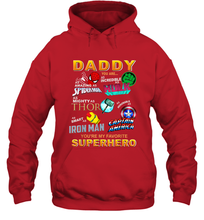 Load image into Gallery viewer, Marvel Daddy Incredible Hulk Amazing Spider Man Mighty Thor Smart Iron Man Honorable Captain America Father's Day Hooded Sweatshirt